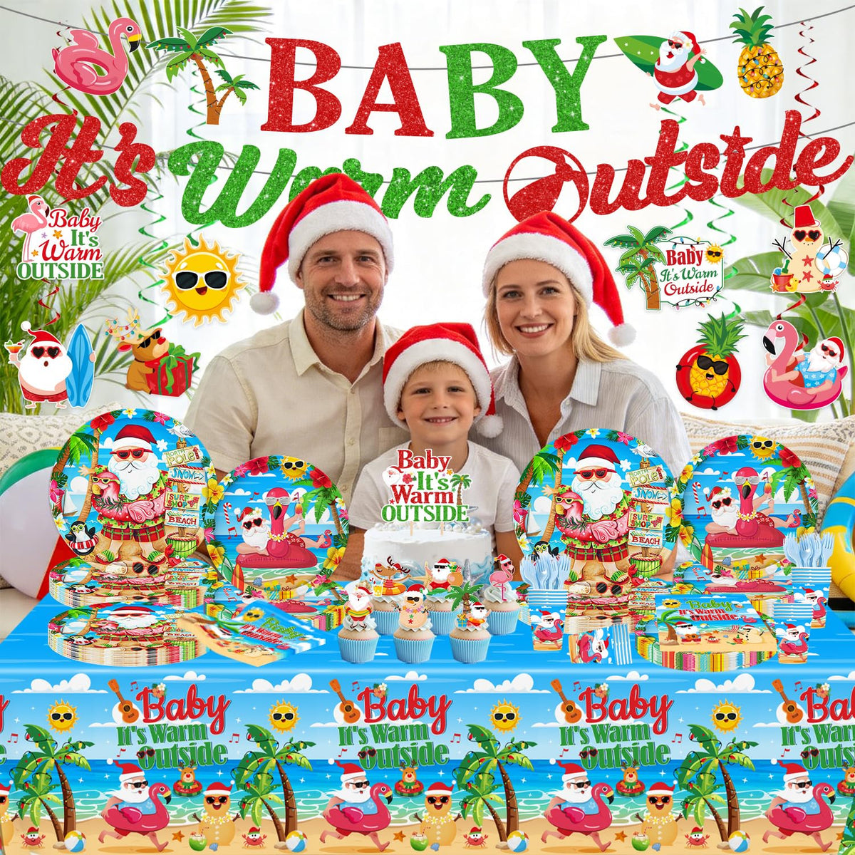 July Summer Christmas Decorations Hawaiian Christmas Party Tableware Set