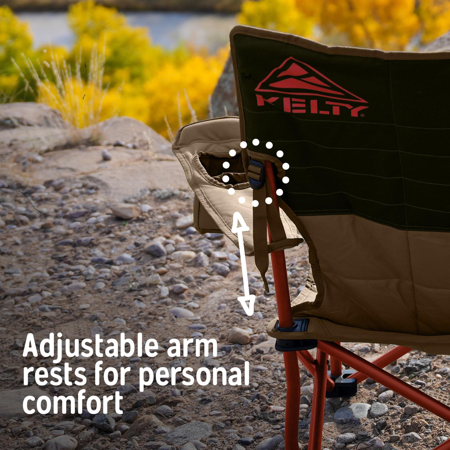 Kelty Deluxe Lounge Chair – Folding Outdoor Camp Chair, Insulated Cupholders, Customized Recline, Steel Frame, Padded Roll Storage (Bungee)