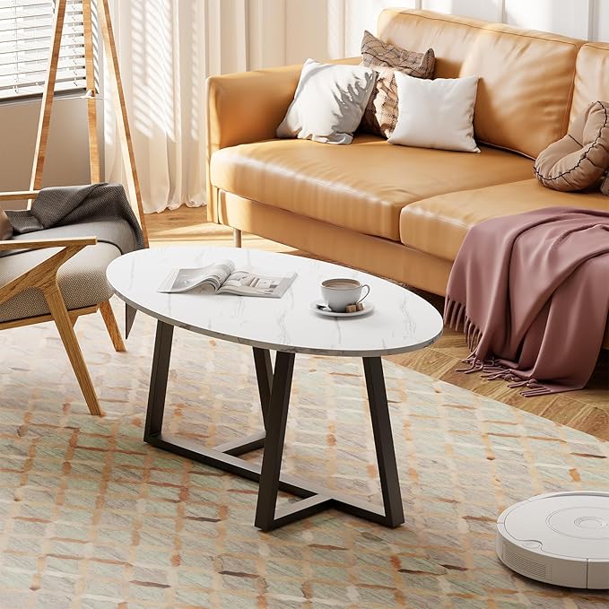 Wolawu Coffee Table Small Oval Table, Modern Center Tea Tables