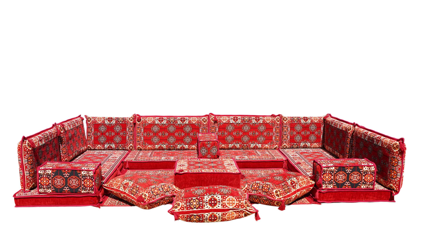 arabicsofa U Shaped Arabic Floor Seating – Handmade Majlis Set– Bohemian Style Sofa
