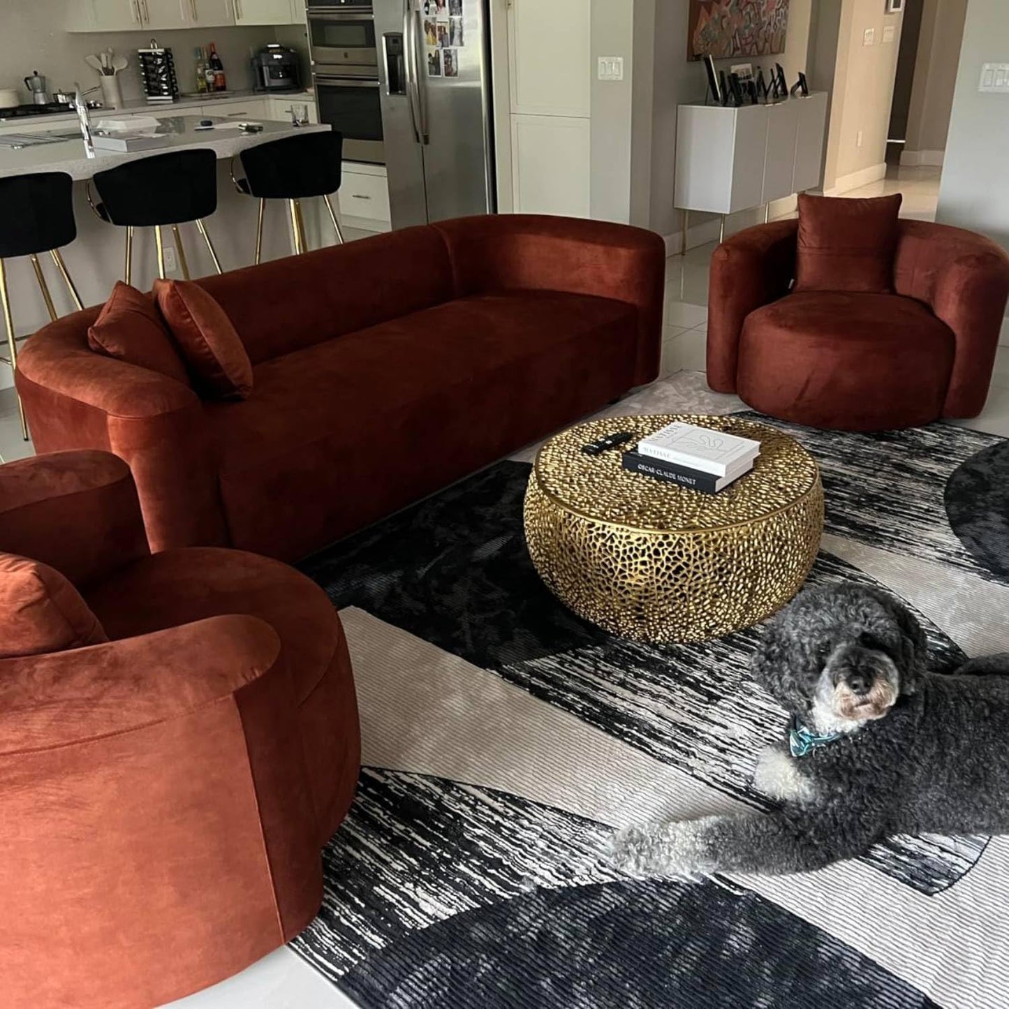Acanva Luxury Modern Tight Curved Back Velvet Sofa, Minimalist Style Comfy Couch for Living Room Apartment Reception Space, Tangerine Single Chair Set of 2