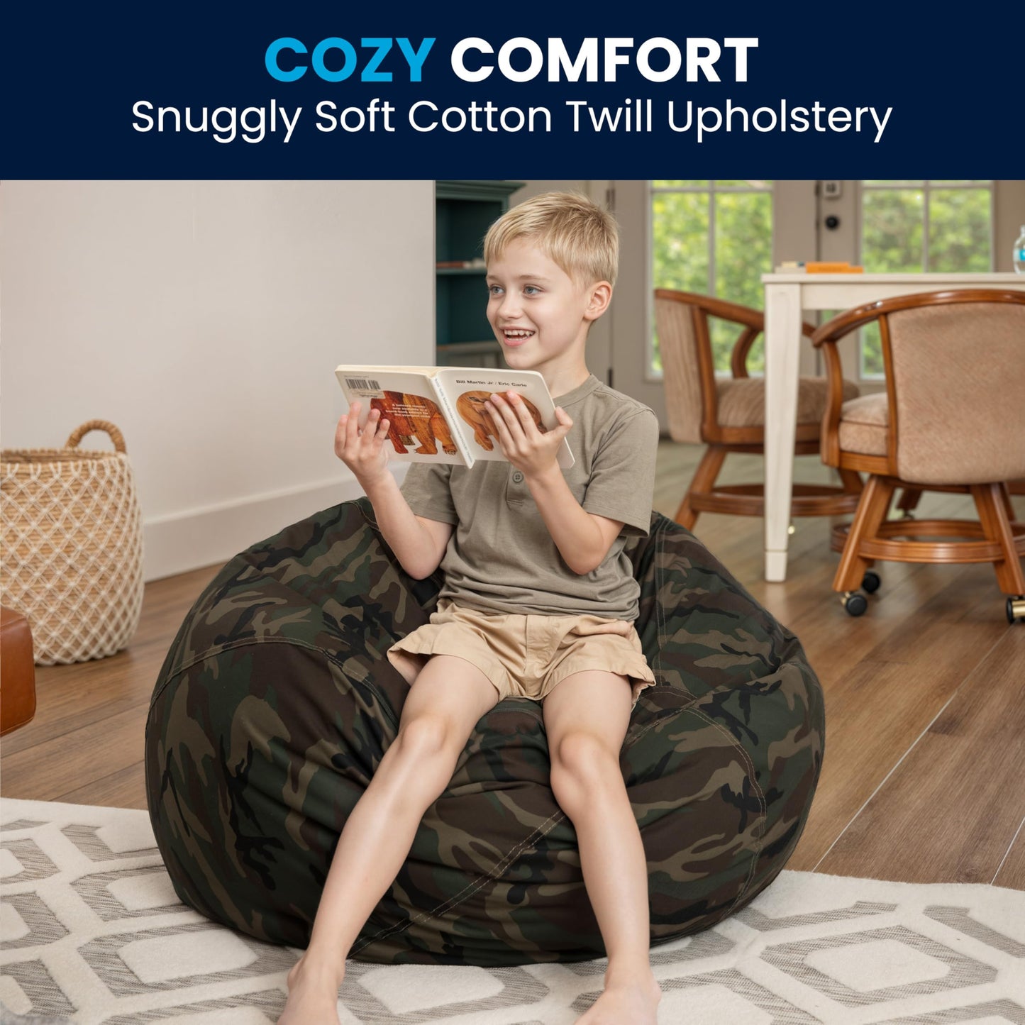 Flash Furniture Dillon Small Bean Bag Chair for Kids and Teens, Foam-Filled Beanbag Chair with Machine Washable Cover, Camouflage