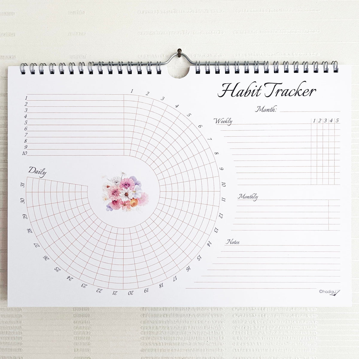 Habit Tracker Calendar (Undated 12 Month) Floral Design, Spiral Bound and Hanger, A4 Size (8,3"x11.7") Quality Heavy Paper, Monthly Habit Tracker Journal and Goal Tracker.