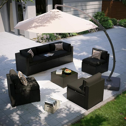 Aoxun Patio Furniture Set with Umbrella, 8 Piece Outdoor Sectional Sofas