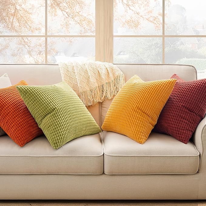 MIULEE Fall Decorative Pillow Covers 20x20 Inch Set of 4 Burnt Orange Green