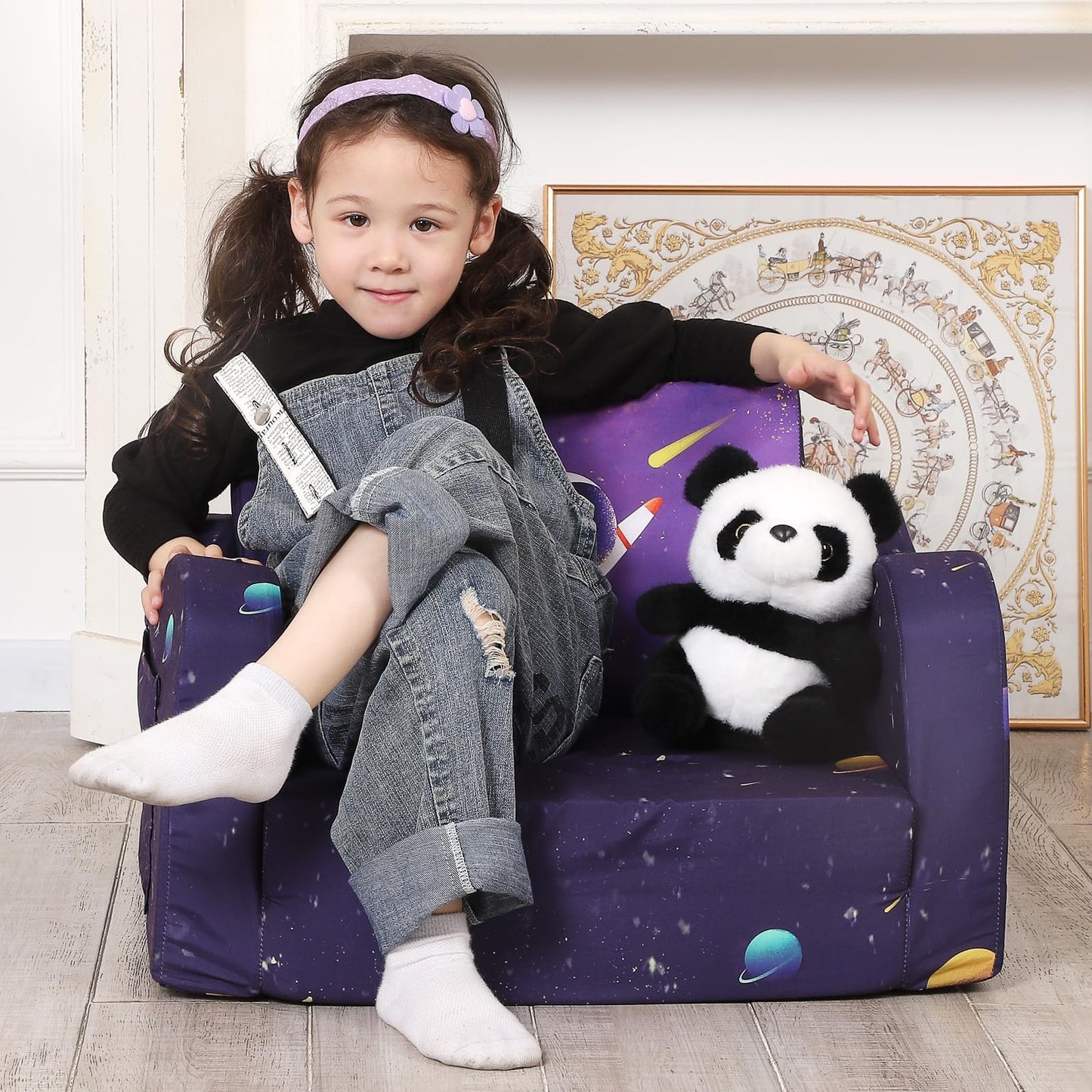 MOMCAYWEX Kids Sofa, 2-in-1 Flip-Out Foam Couch, Foldable Soft Play Lounge Chair, Dark Purple