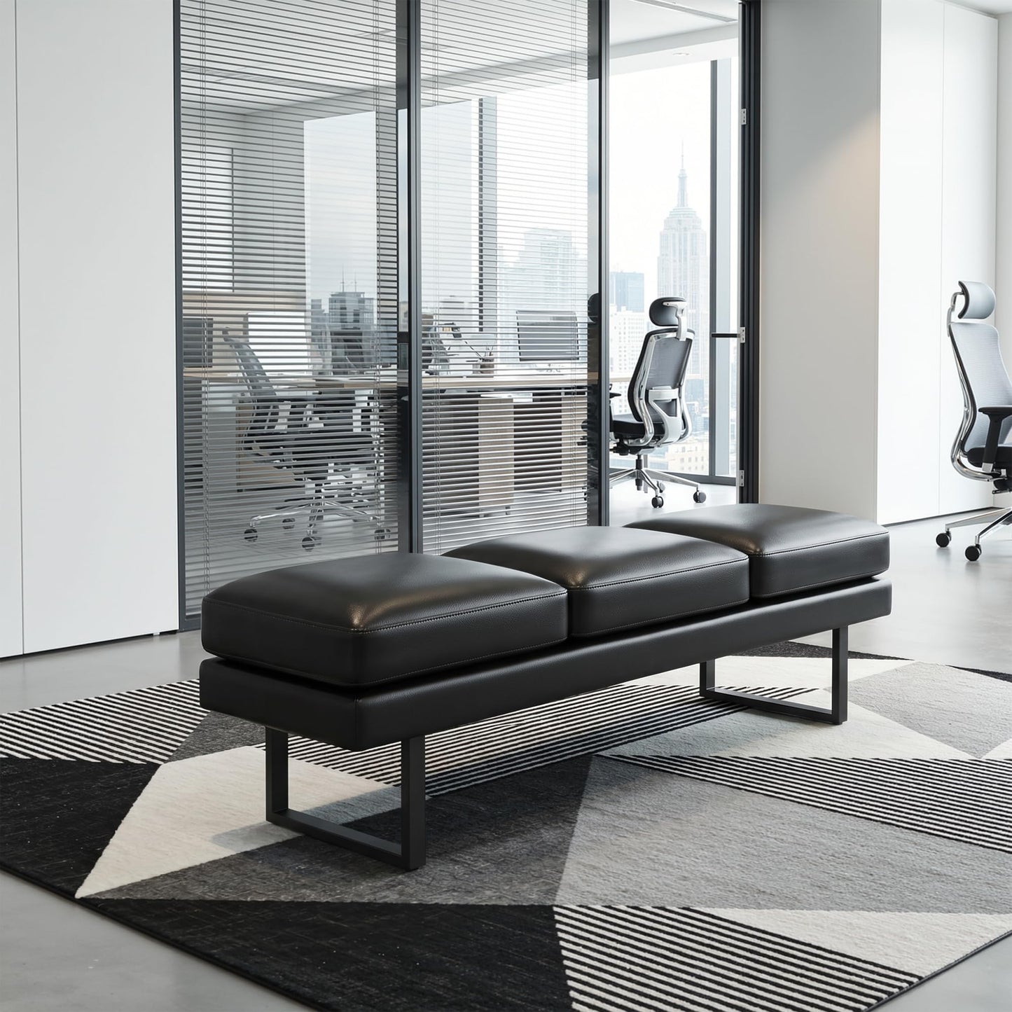 Shahoo Waiting Room Bench, Heavy-Duty Leather Reception Chairs with Metal Legs, Office Guest Chairs for Guests, Home Conference Lobby Area, 60 Inch, Black