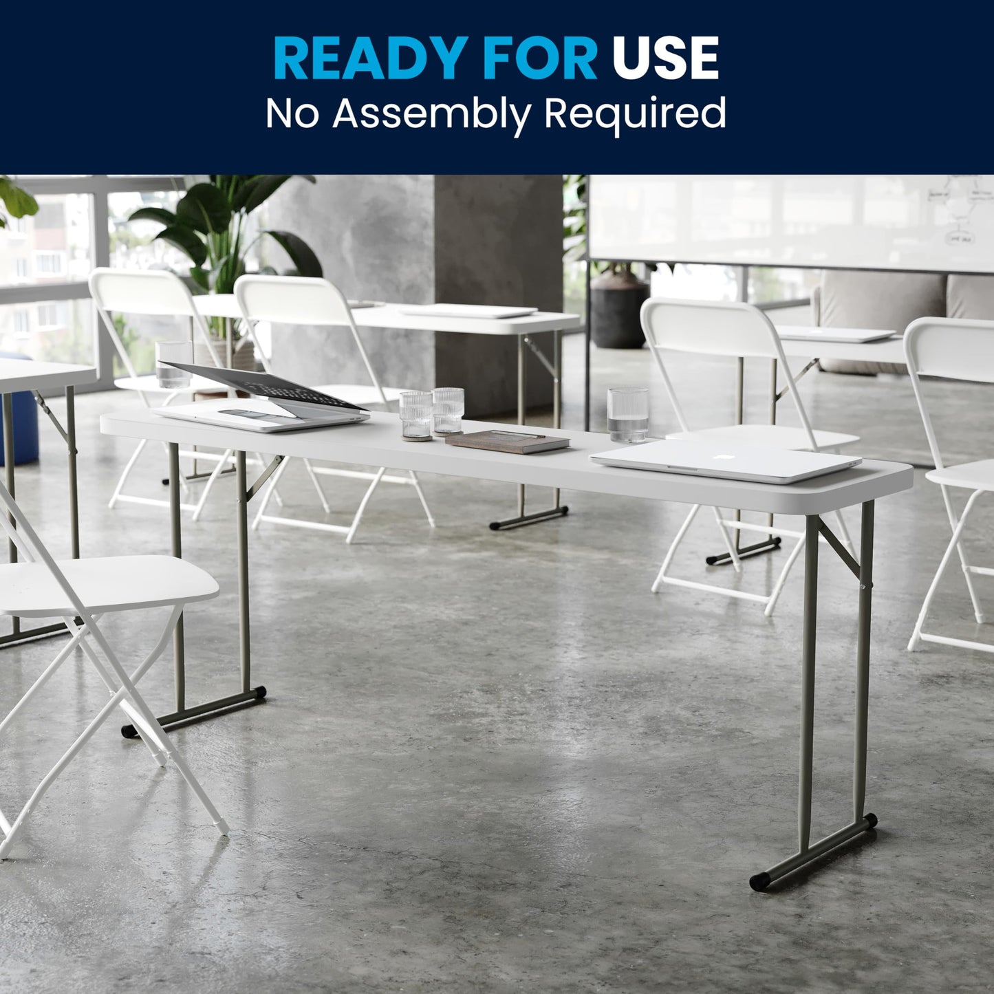 Flash Furniture Kathryn 6' Rectangular Plastic Folding Table, Long Plastic Foldable Table for Indoor/Outdoor Events, White