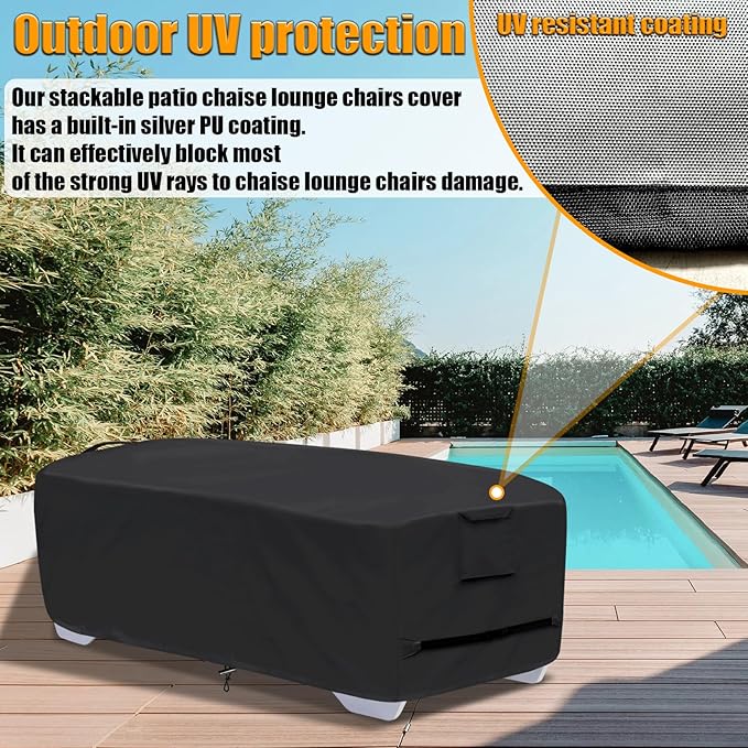 Stackable Chaise Lounge Covers for 2-3 Stackable Patio Lounge Chair, 600D