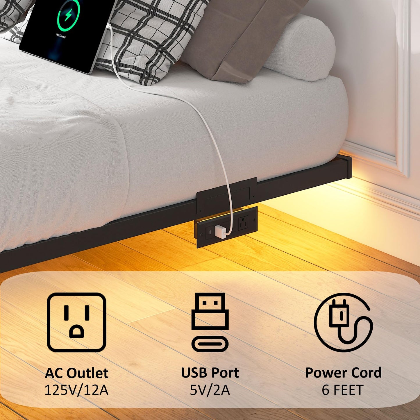 YORMDMO Floating Bed Frame Full Size, Heavy Duty Bedframe with Smart LED Lights & Charging Station, Modern Metal Platform Bed, Easy Assembly No Box Spring Needed, 10 Inch