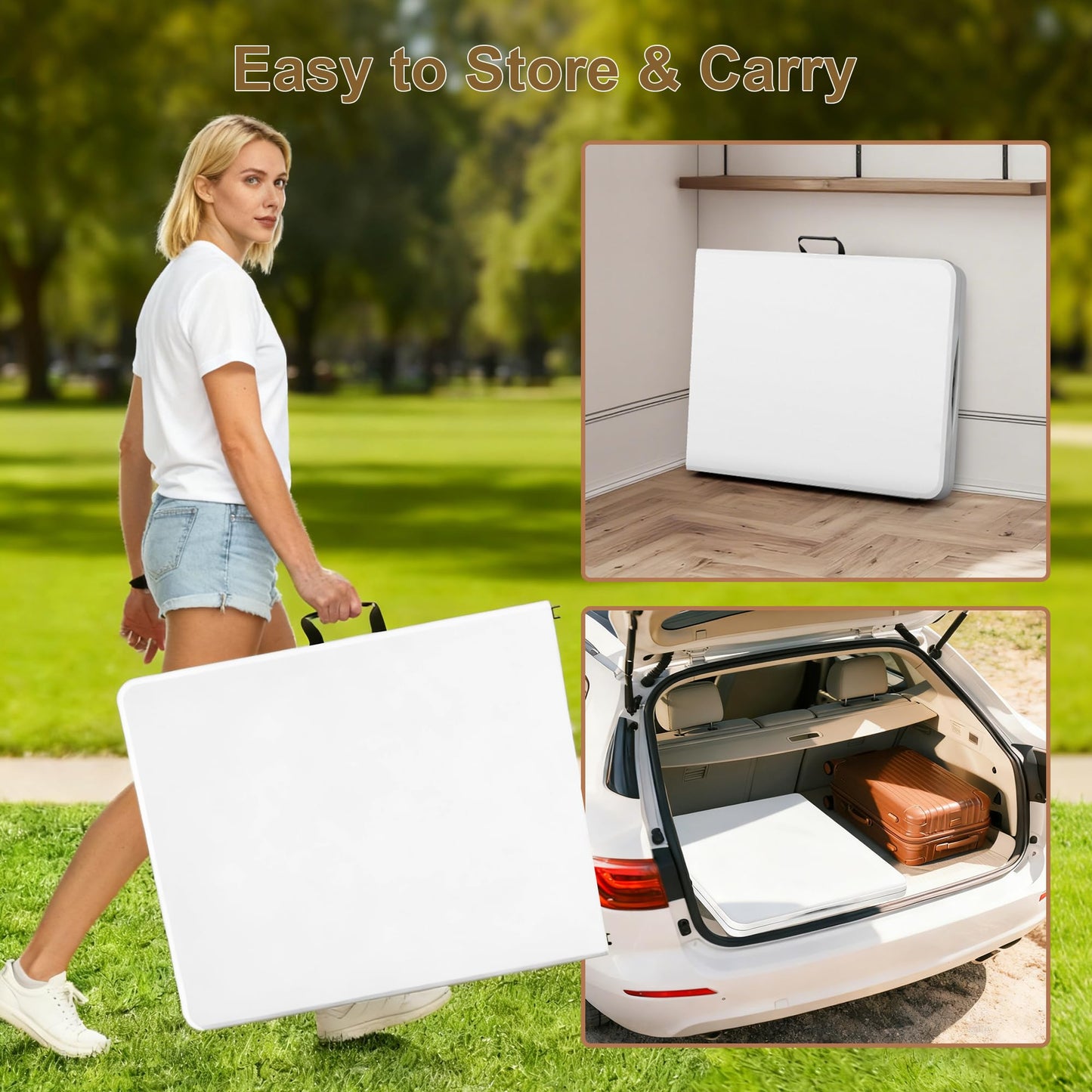 Keycozy Heavy Duty 6ft Folding Table, Portable Fold-in-Half 6 Foot Foldable Table, Table of Utility Dining Indoor Outdoor with Carrying Handle for Camping Picnic and Party, White