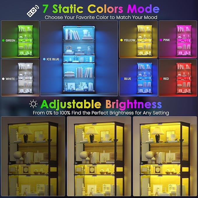 RGB Glass Display Cabinet, 5-Tier Lighted Display Case