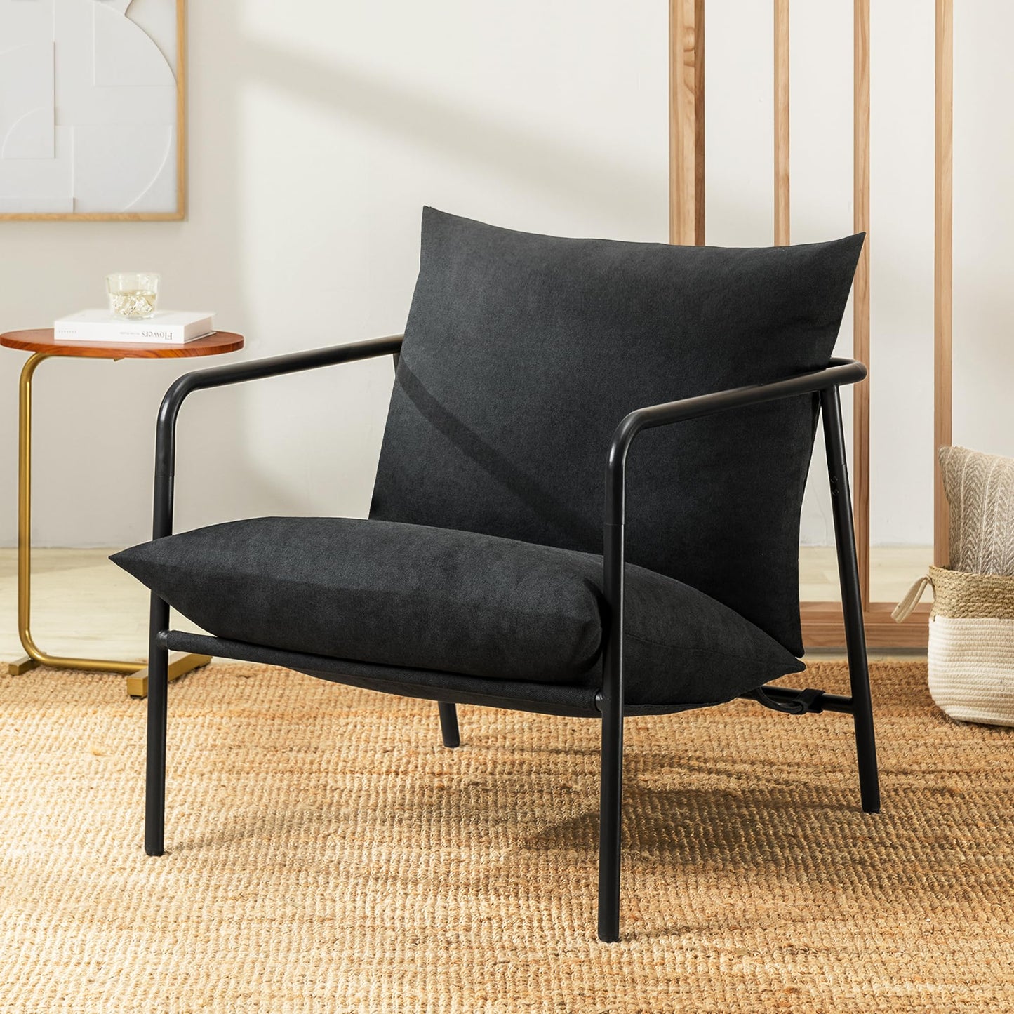 Mellow Wyn Sling Accent Chair with Arms/Casual Home Metal Framed Armchair with Plush Foam Cushions