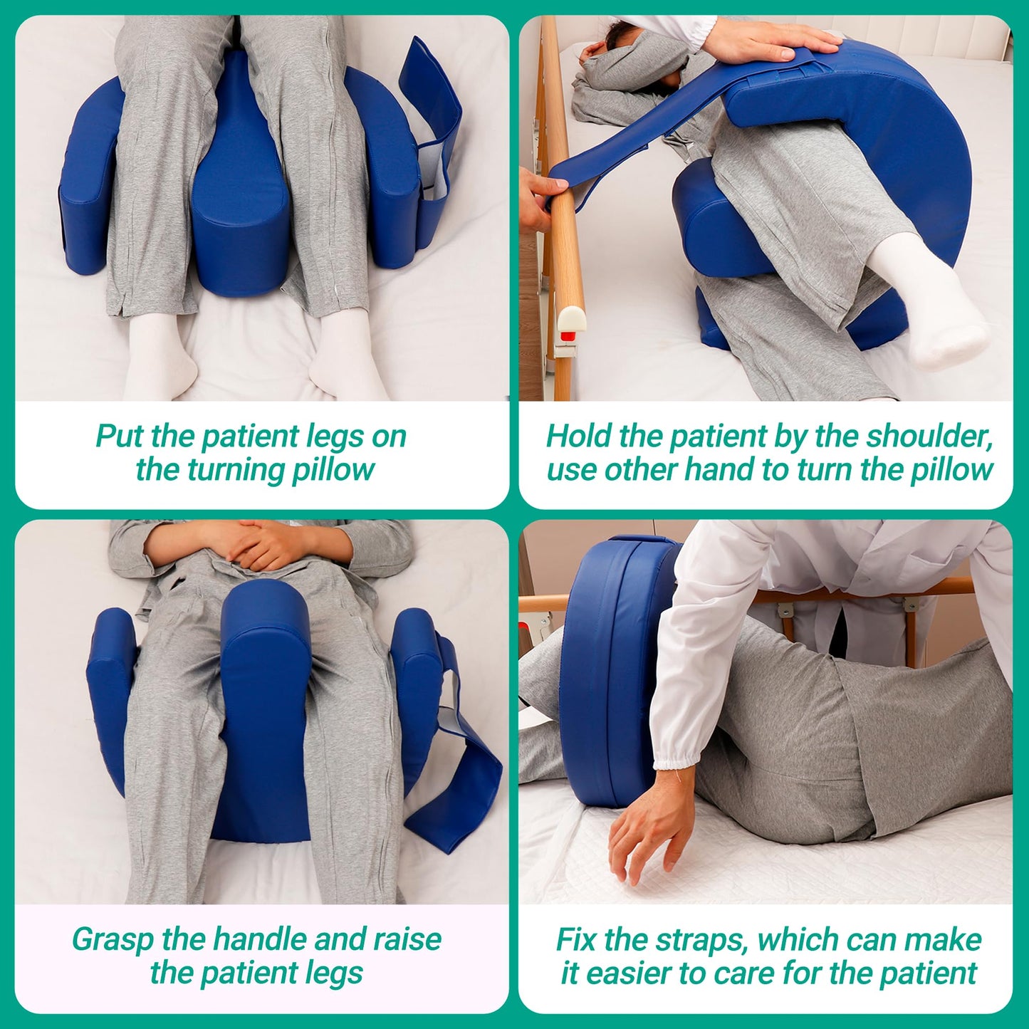 VitalEase Patient Turning Device, U-Shape Positioning Pillow, Waterproof PU Leather, Regular Size, 18.7" Wide, More Compact Fit for in-Bed Care