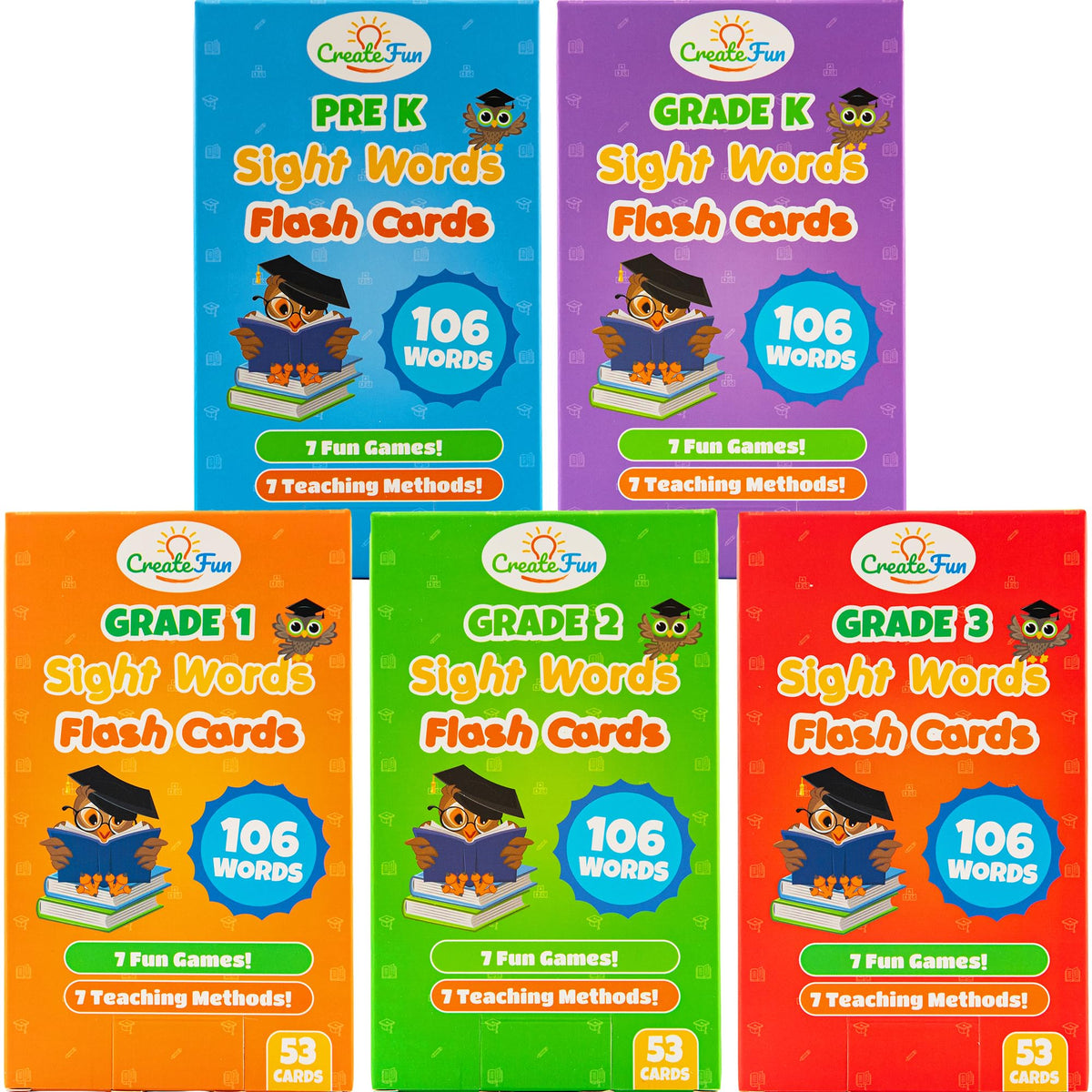 106 Sight Words Flash Cards 3rd Grade for Kids Ages 7-8, Dolch & Fry Sight Word Reading Games, Learning Activities for Kids with 7 Educational Game Ideas