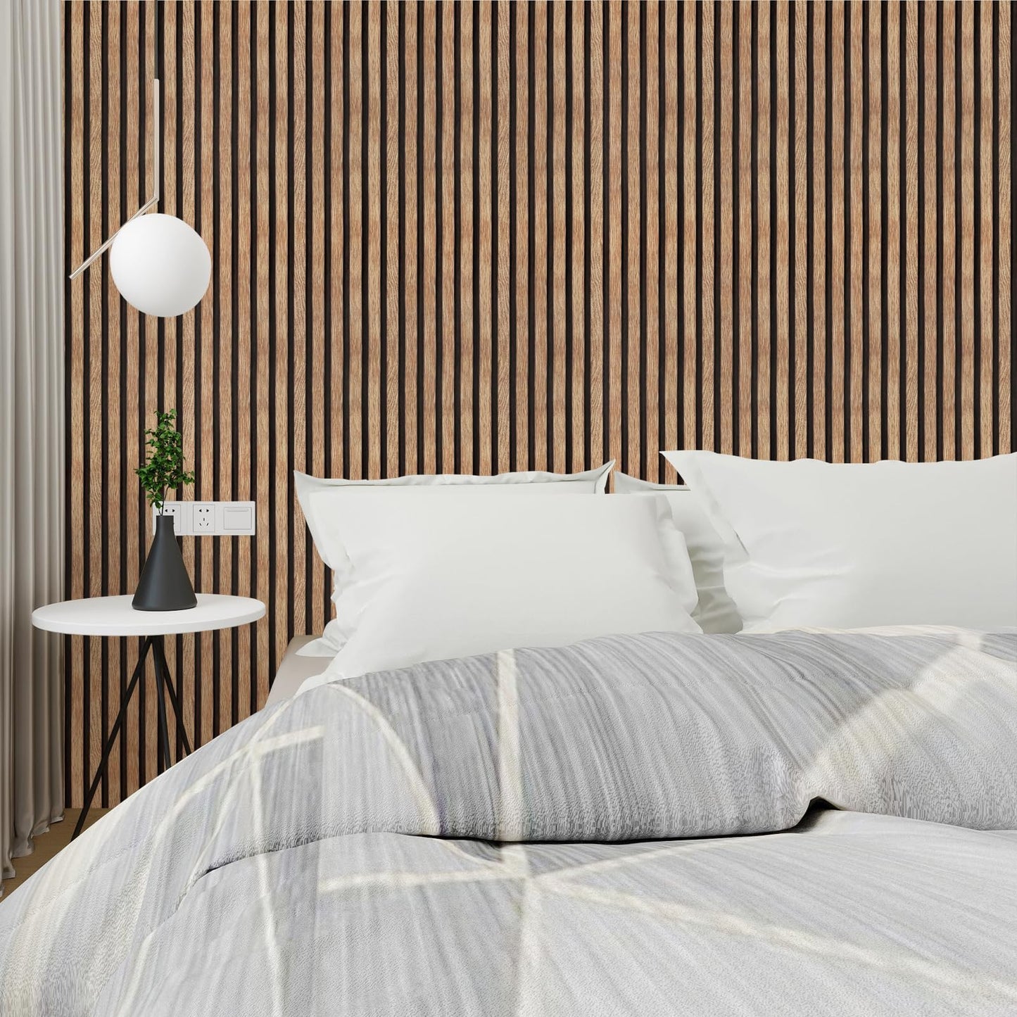 Yun-aeon Natural Wood Peel and Stick Wallpaper Wood Slats - 17.3"x 120" Tan Self-Adhesive Waterproof Vinyl Removable Wall Paper for Wall Decor Bedroom