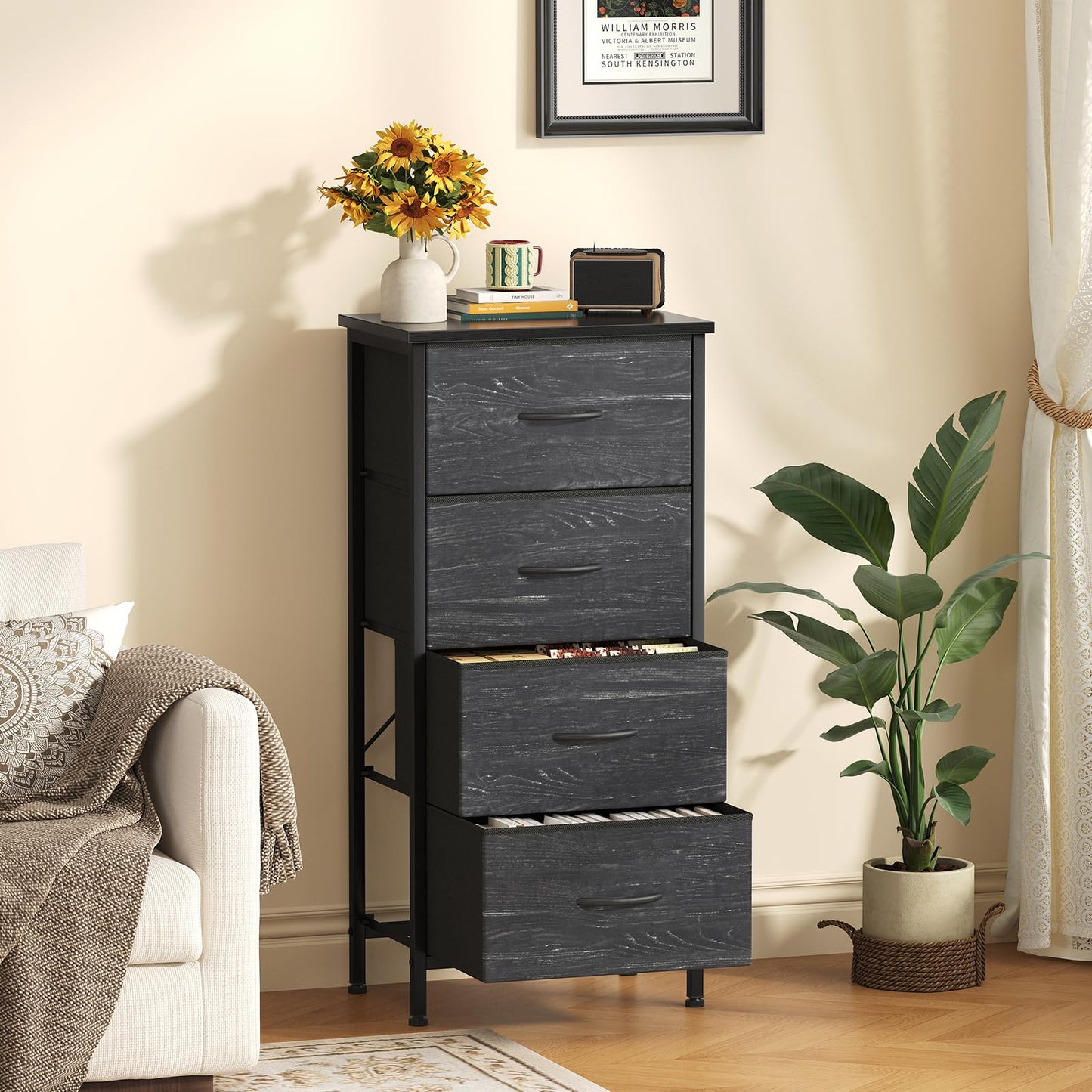 Sweetcrispy 4 Drawer Fabric Dresser Storage Tower Nightstand Chest