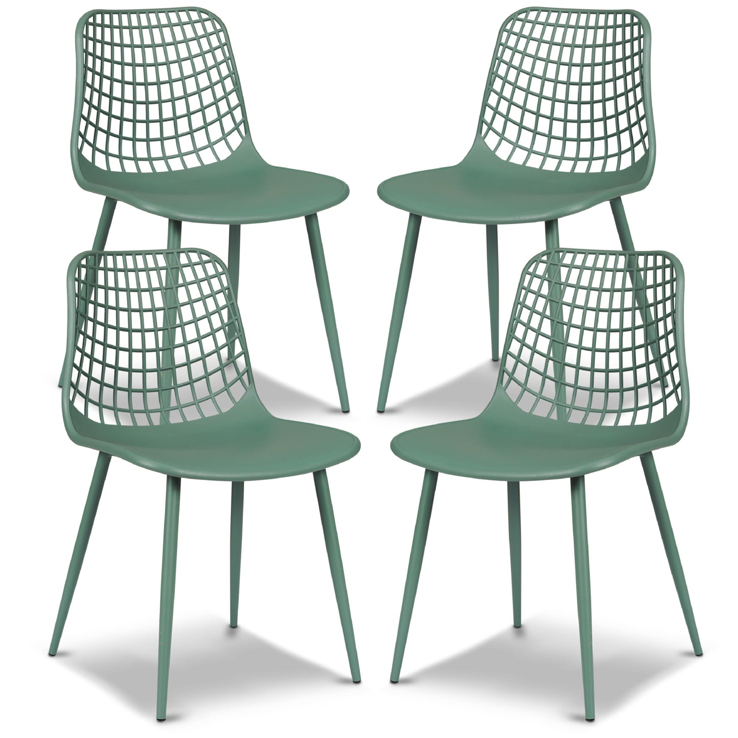 Poly & BARK Marais Modern Dining Chairs Set of 4 – Mid Century Modern Plastic Dining Chair with Metal Legs – Kitchen & Dining Room Chairs – Dining Table Chairs Set – Indoor/Outdoor – Pistachio Green