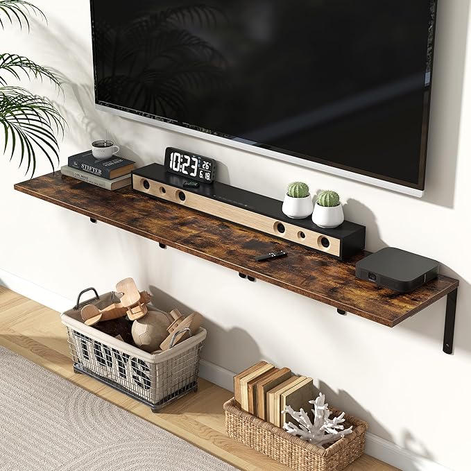 Fun Memories Rustic Brown 12 Inch Deep Floating Shelves Set of 2, Wall Mounted