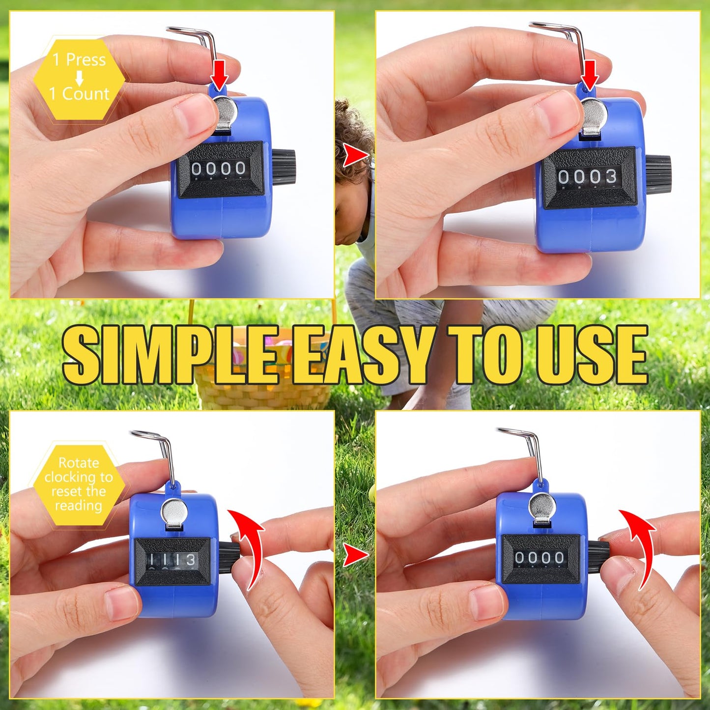 TOODOO 6 Pack Hand Tally Counter 4 Digit Mechanical Palm Clicker Plastic Hand Held Counter Clicker with Metal Finger Ring for School Golf Sports Events Office Stadium(Retro Color)