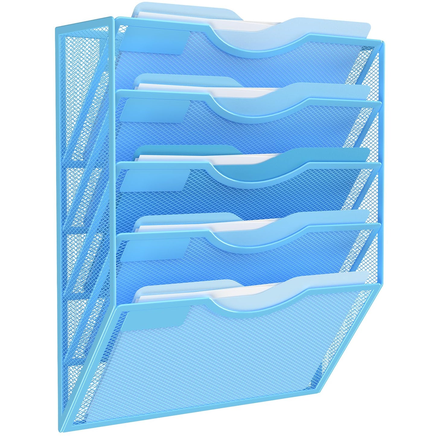 Kuntine.B Wall File Organizer Office Hanging Magazine Holder Wall File Organizer for Office Home (Blue, 5 Tier)