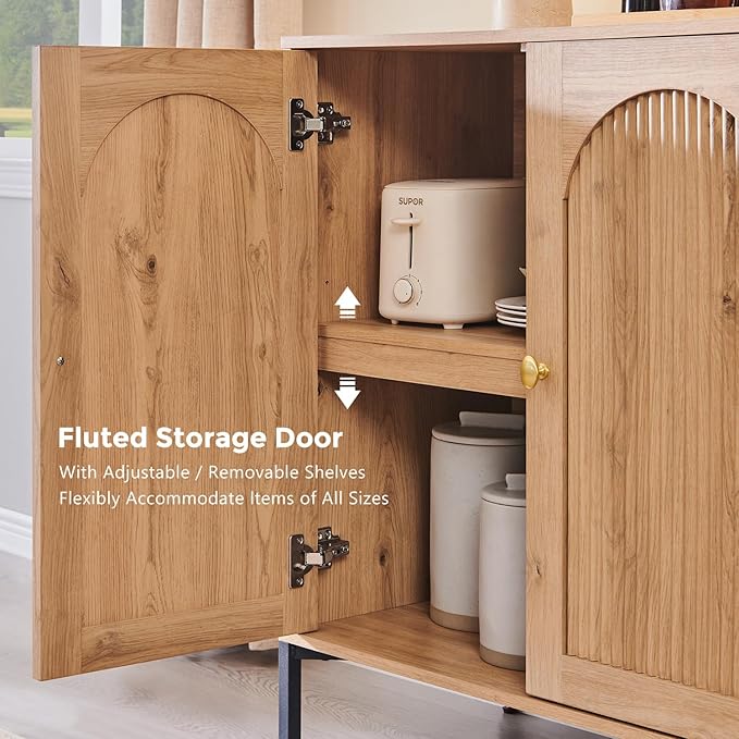 IFBUY Modern Sideboard Buffet Cabinet, 92.63" W Fluted Arched Buffet Cabinet