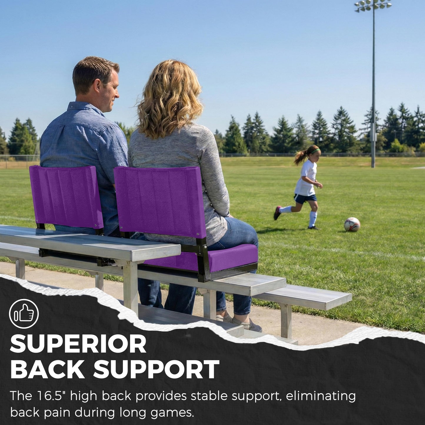 SPORT BEATS Stadium Seats with Back Support Bleacher Chairs with Back and Cushion Thick Padded Bleacher Seats Includes Shoulder Strap Dark Purple 1pc Standard