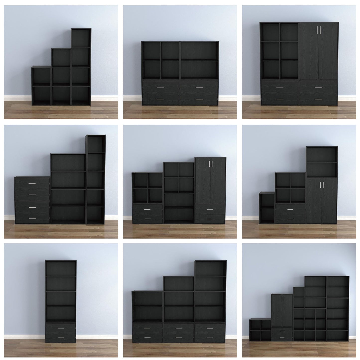 Homes: Inside + Out Apexa 4-Cube Storage Organizer Shelves, Stackable Wood Bookcase Fits Cubby Bins for Organization, Dorm Teen Room Decor & Home Office, Black