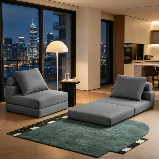 Folding Sofa Bed, Convertible Sleeper Chair with Memory Foam, Pillow & Back Support – Boneless Foldable Futon Couch, Floor Mattress Single Size Lounge for Living Room, Guest Room or Home Office