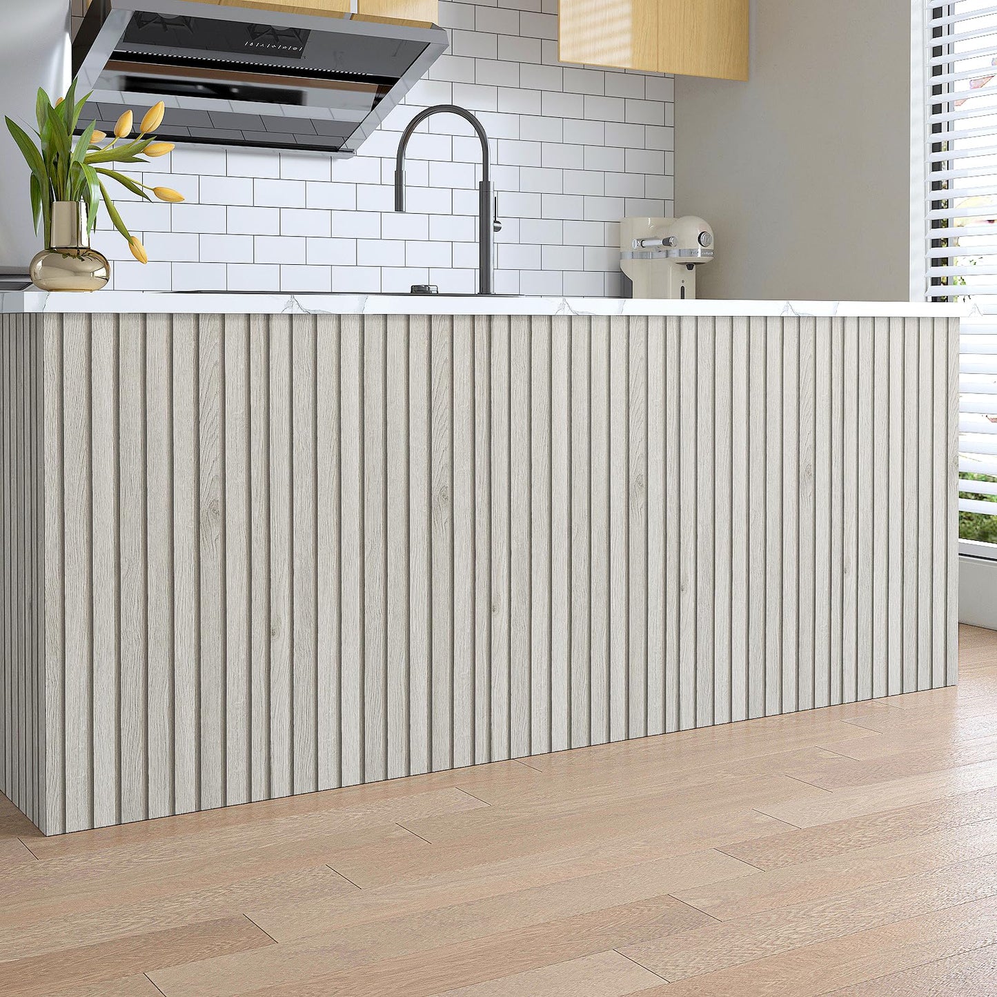 VaryPaper Grey Wood Slat Wallpaper 15.7''x78.7'' Wood Panel Wallpaper Peel and Stick Wood Grain Contact Paper for Cabinets Waterproof Self Adhesive Removable Wood Wall Paper Roll for Bedroom Bathroom