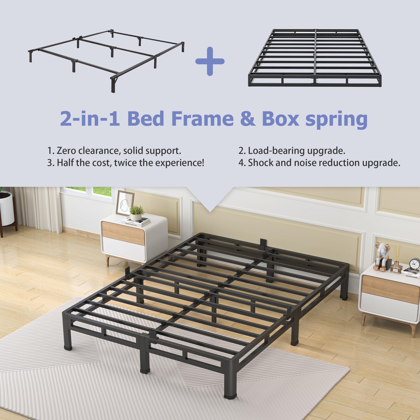 NKZ 7 Inch Twin Size Bed Frame, Metal Bed Frame & Box Spring 2 in 1 Platform with Round Corner Legs, 4000Lbs Heavy Duty Low-Profile Frame, Mattress Slide Stopper, Noise-Free, Easy Assembly