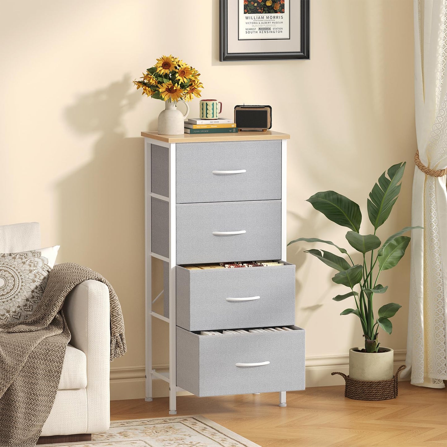 Sweetcrispy 4 Drawer Fabric Dresser Storage Tower Nightstand Chest
