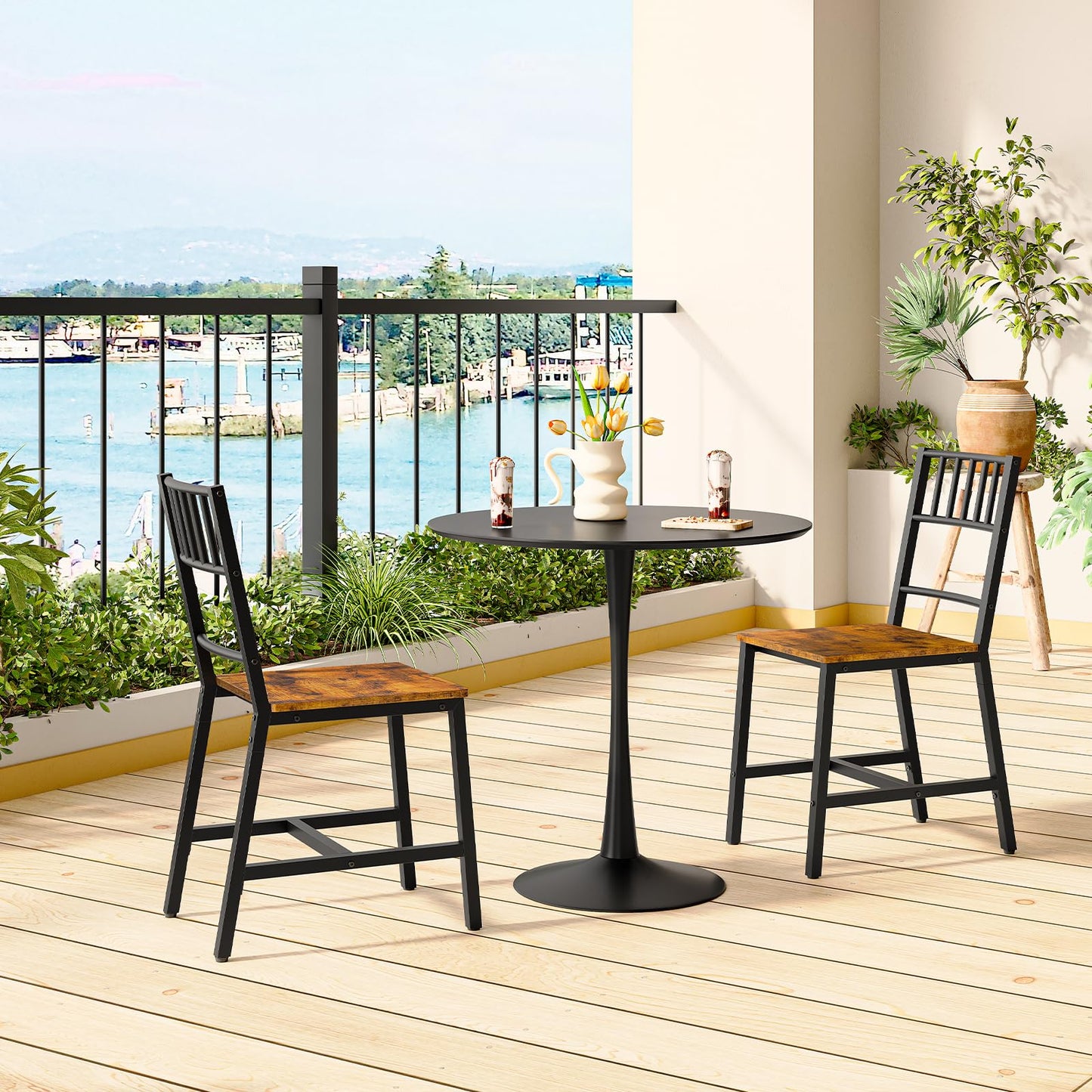 HOOBRO Dining Chairs Set of 4, Wooden Kitchen Chairs with Metal Frame, Industrial Dining Chairs with Back, Easy to Assemble, Farmhouse Dining Chairs for Living Room, Rustic Brown and Black BF39CDP401