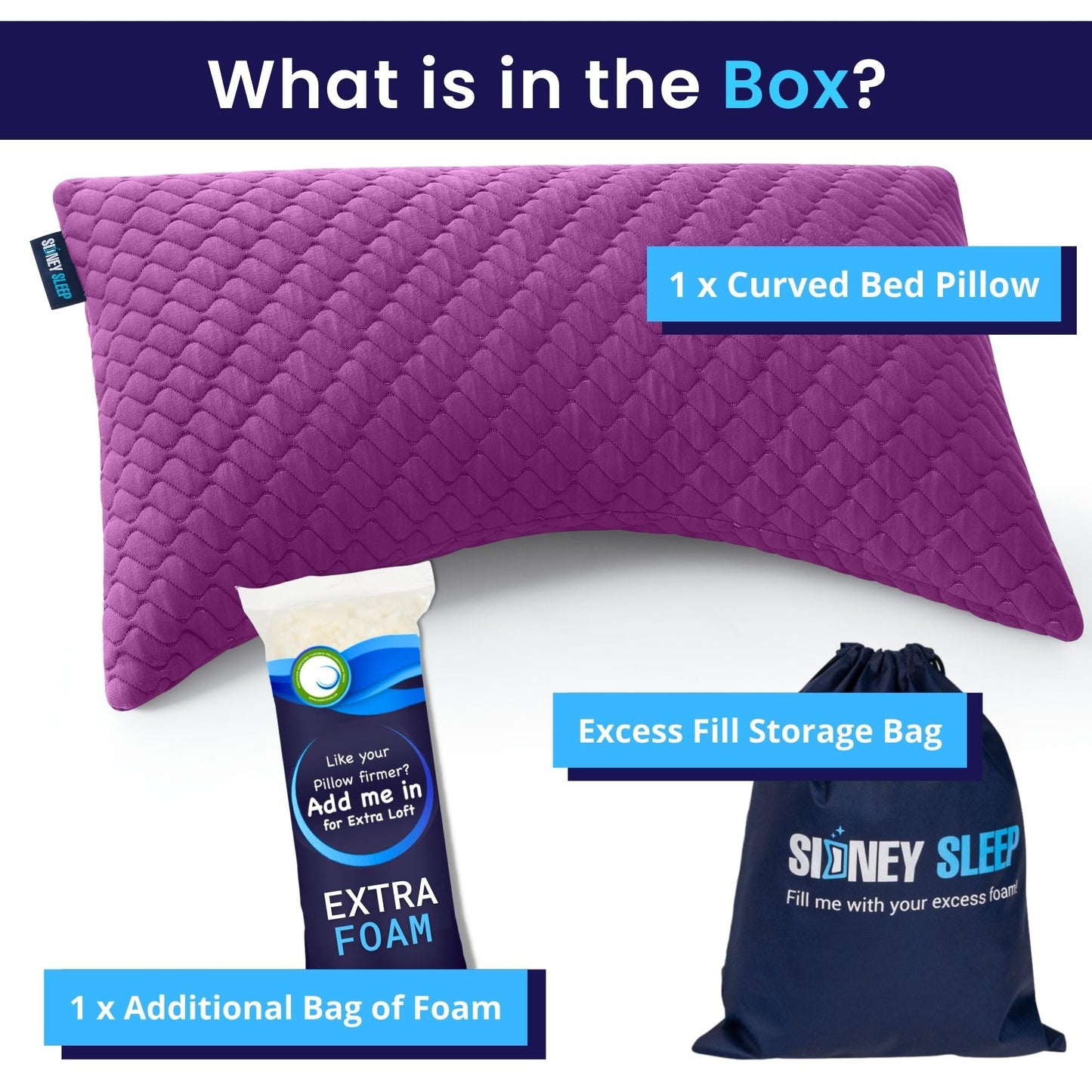 Sidney Sleep Adjustable Curved Pillows for Neck and Shoulder Support with Extra Shredded Fill - Cervical Contour Pillow for Side and Back Sleepers. Queen Size 19" x 29" CertiPUR-US Certified (Magenta)
