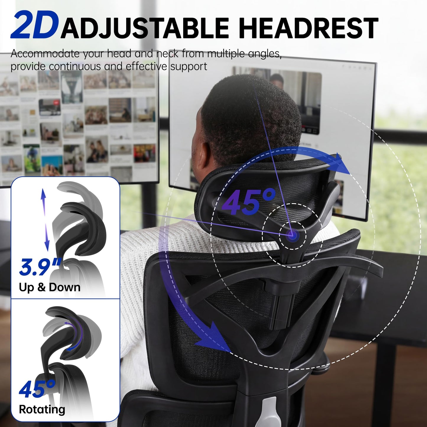 Hayelf Ergonomic Office Chair, High Back Mesh Computer Chair with Comfortable Adaptive Lumbar Support, Built-in Coat Hanger, SGS Class 4 Gas Lift, Heavy Duty 300lbs for Long Hours Home Office, Black