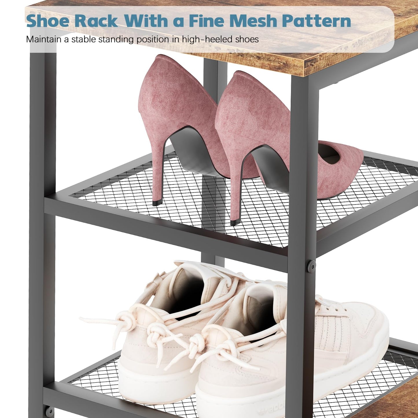 Katrawu Shoe Rack Bench for Entryway,Free Standing Shoe Storage Organizer for Front Door Entrance,4-Tier Boot Rack Holder Shelf for Closet with Seat,Sturdy Shoe Shelves for High Heels(Brown)
