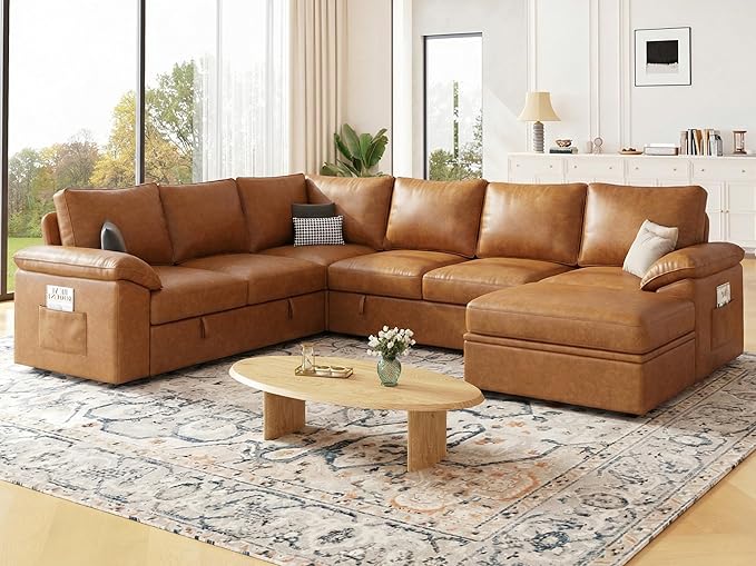 108 Inch Faux Leather Modular Sectional Sofa