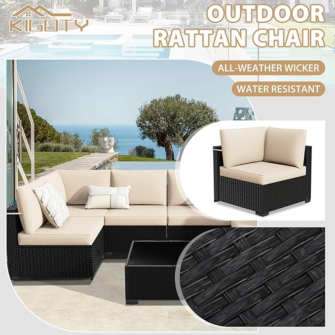 KIGOTY 7-Piece Patio Furniture Set, All-Weather PE Rattan Outdoor Sectional Sofa