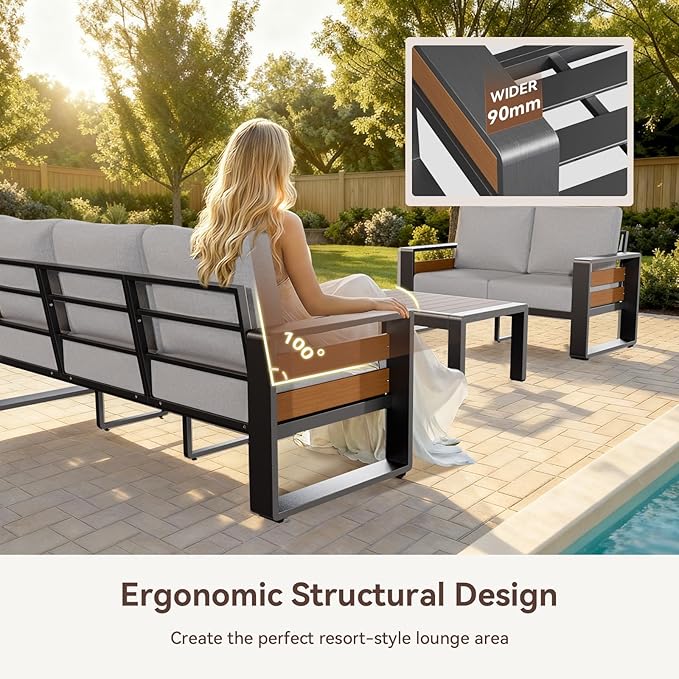 Aoxun Aluminum Patio Furniture Set, 7 Seats Luxury Metal Patio Conversation Sets
