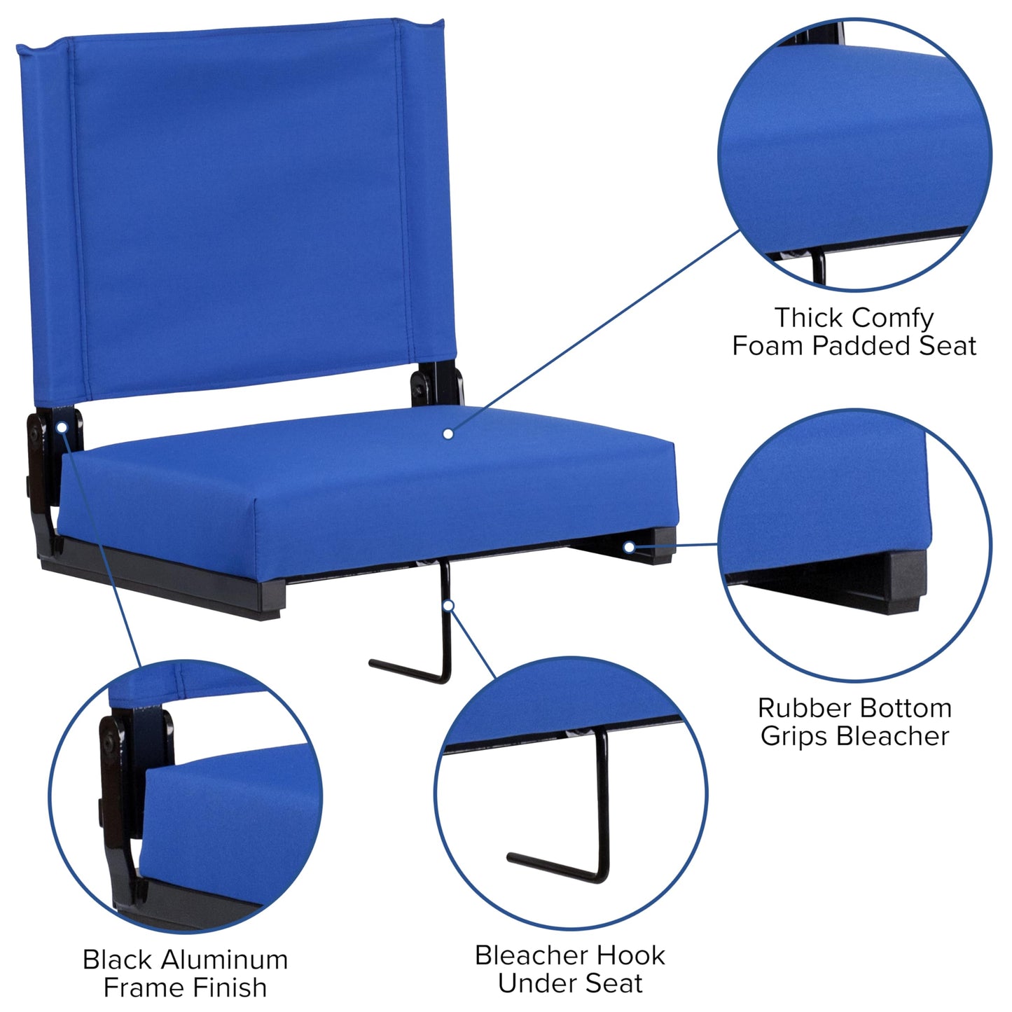 Flash Furniture Grandstand Portable Stadium Seat for Bleachers or Benches, Folding Padded Stadium Chair with Carrying Handle, 500 lb. Weight Capacity, Blue