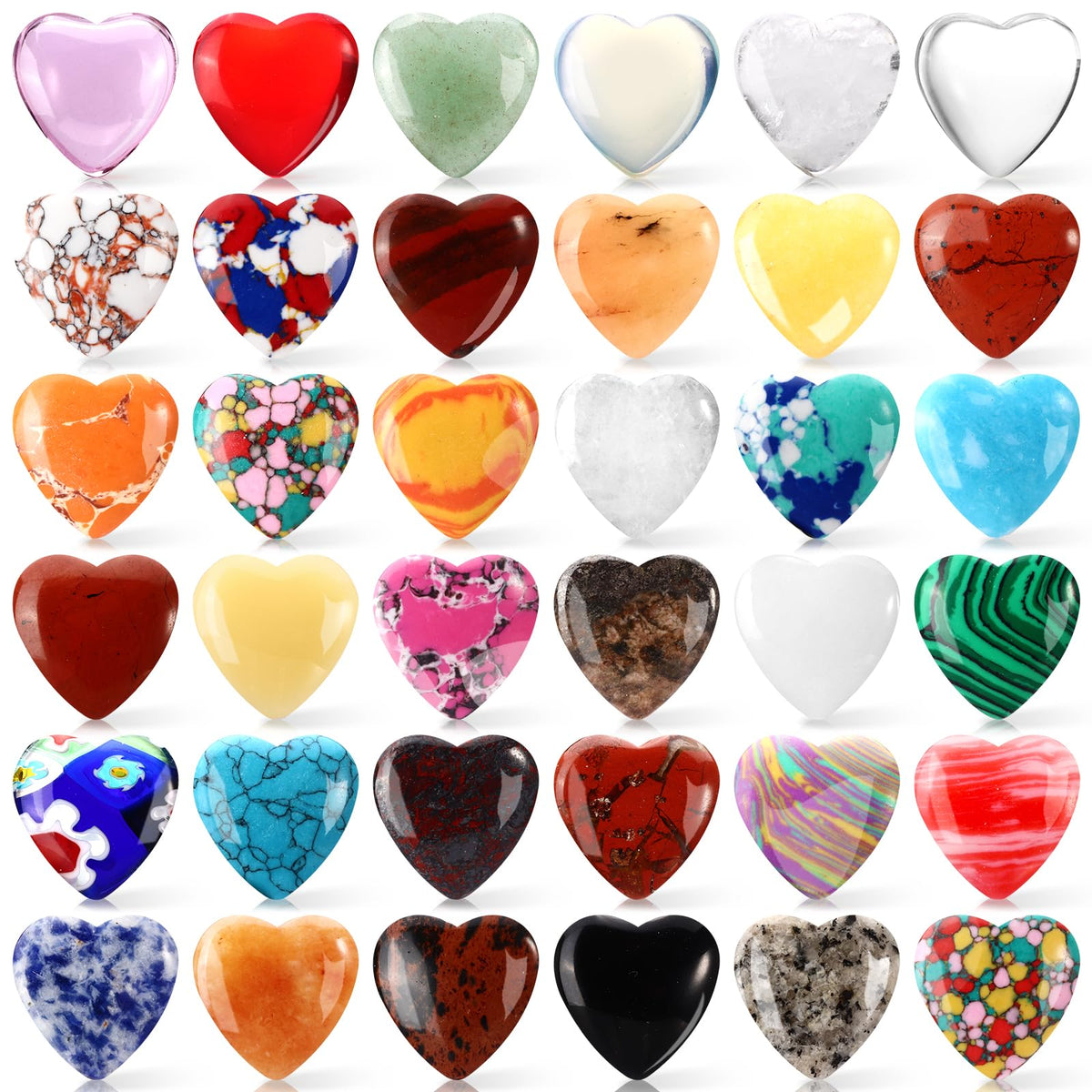 100PCS Worry Stones Heart Shape Healing Crystals, Anxiety Crystal Bulk 0.8 Inch Gem Stones Rocks Crystals Natural Cute Pocket Meditation Heart Beads Wholesale Set Gifts