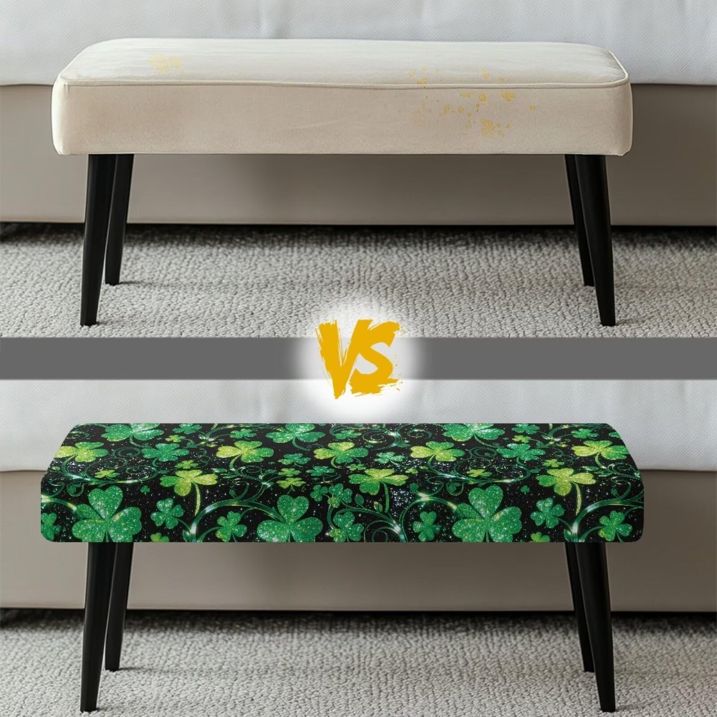 Cugasmaru Saint Patrick's Day Dining Bench Covers Soft Seat Cushion Protector Green Leaves Washable Stretch Dining Bench Cover for Dining Room Living Room Kitchen Easy to Clean