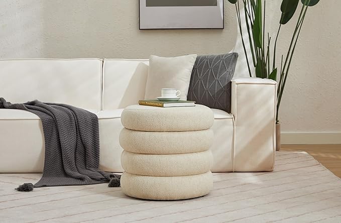 Flouki 19.5" Storage Ottoman Round, Vanity Stools