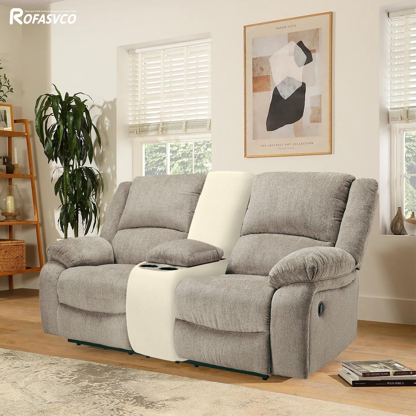ROFASVCO Waterproof Reclining Sectional Couch Covers Washable L Shaped Couch Cover for Sectionals Recliner Sofa Covers Stretch Corner Recliner Slipcovers for Dogs (Console Cover, Beige)