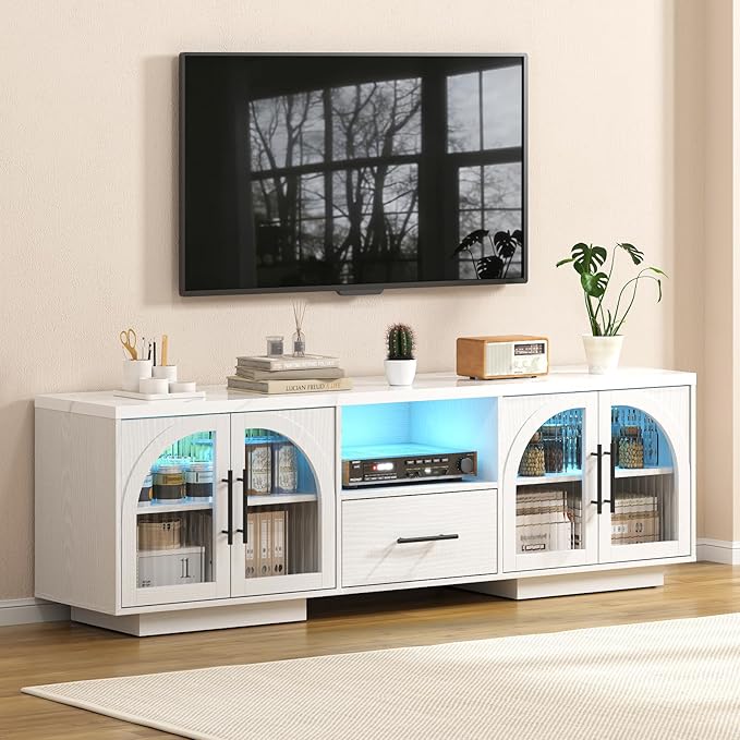 70" LED TV Stand with Storage for 75/80" TVs, Faux Marble Entertainment Center