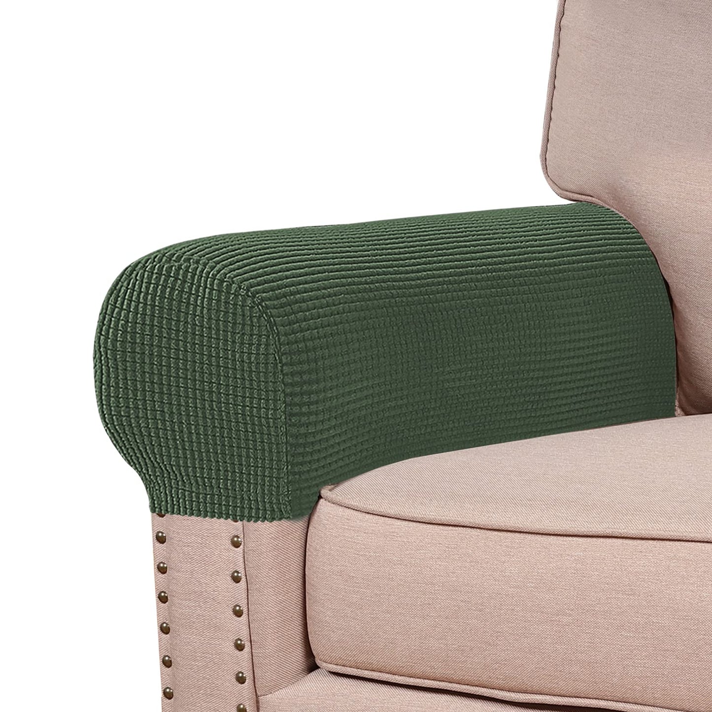 Turquoize Stretch Armrest Covers for Chairs and Sofas Couch Arm Covers for Sofa Spandex Jacquard Armrest Cover Anti-Slip Furniture Protector Armchair Slipcovers for Recliner Set of 2, Bronze Green