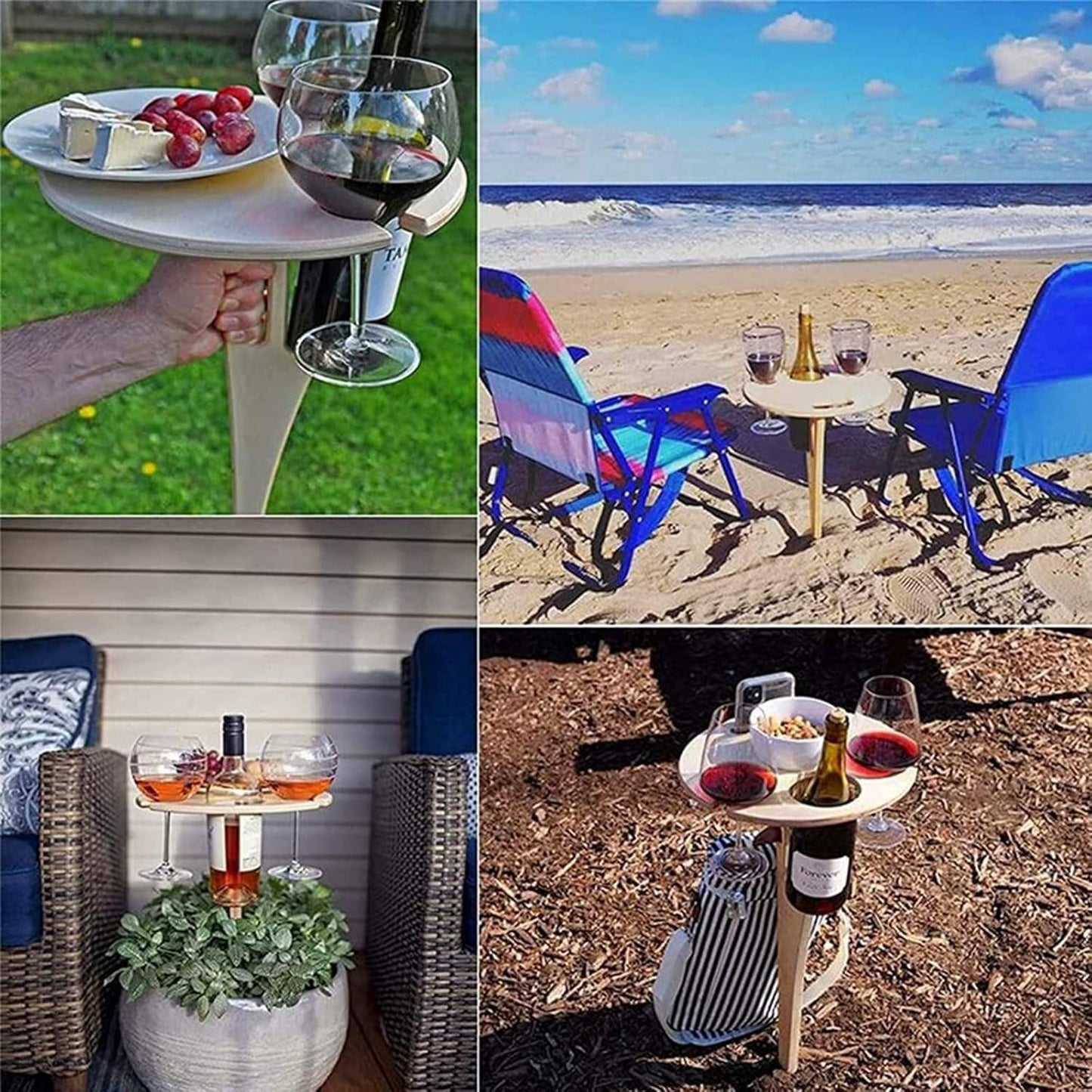 Snugluxe Outdoor Wooden Folding Wine Table, Ground Insert with Glass Holder