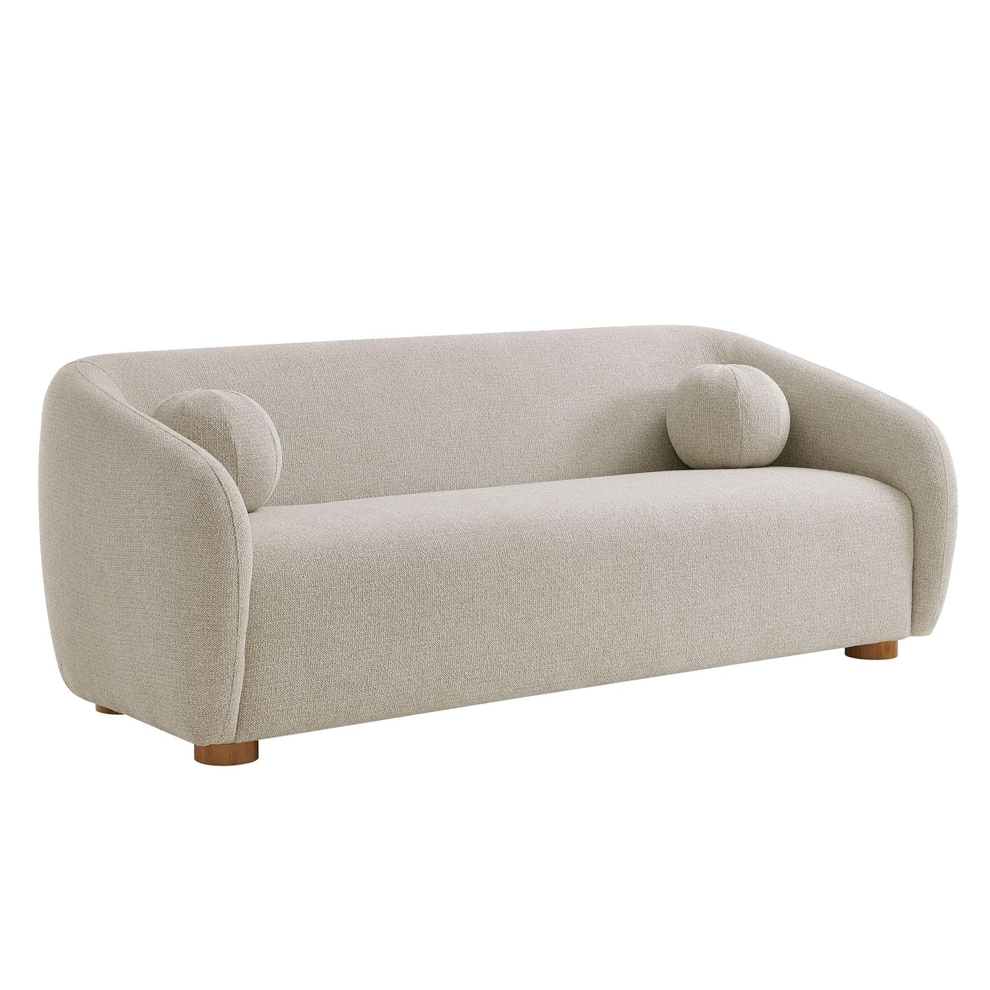 Modway Holland 85 Inch Minimalist Curved Back Sofa in Dove Gray – Chenille Fabric Sofa with Ball Throw Pillows and Wood Feet – Modern 3-Seater Couch for Living Room