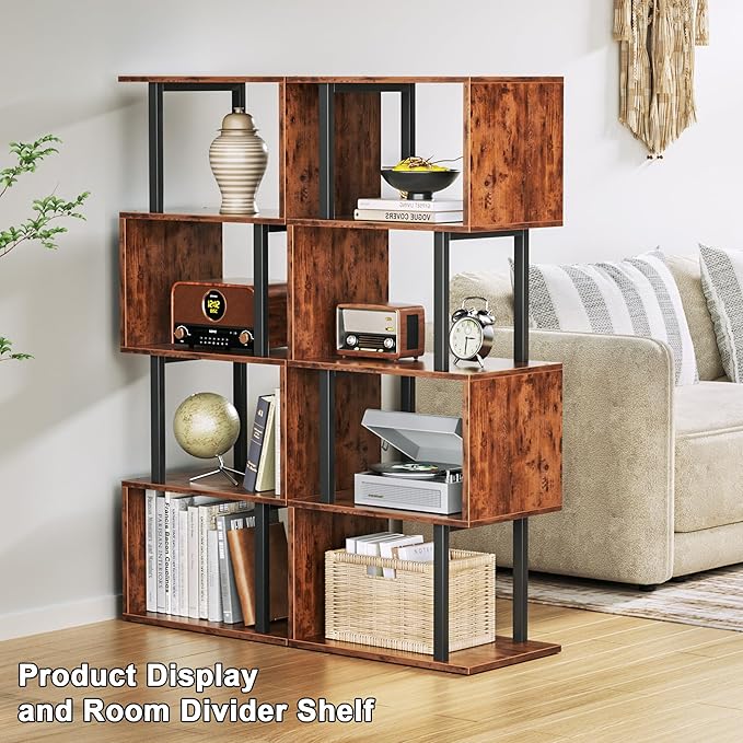 Furologee 5 Tier Bookshelf, S Shaped Geometric Bookcase, Narrow Freestanding