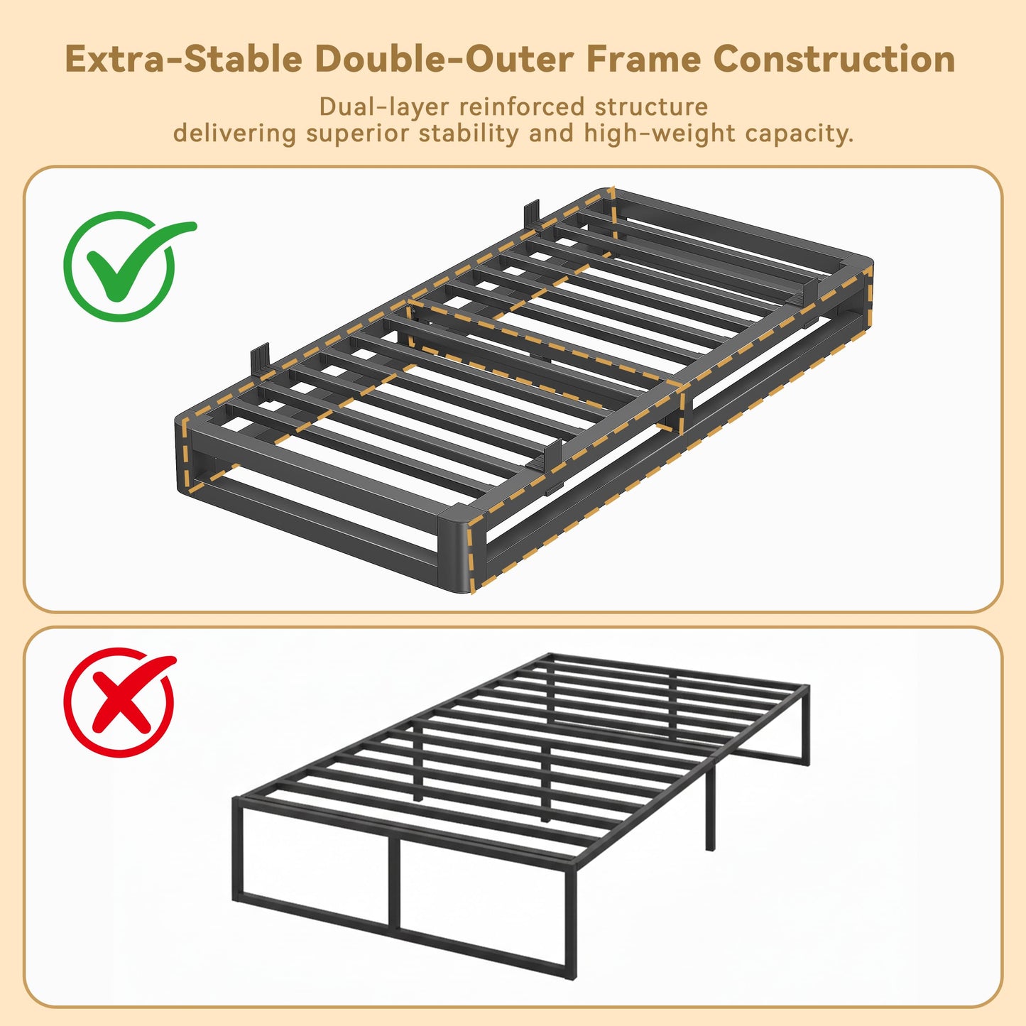 Cresyfu 6 Inch Twin Bed Frames with Rounded Corner and Squeak Free U-Slot Design, Metal Platform Bed Frames 6 Non-Slip Guards, 3500lbs Heavy Duty Steel Slat Support, No Box Spring Needed, Black